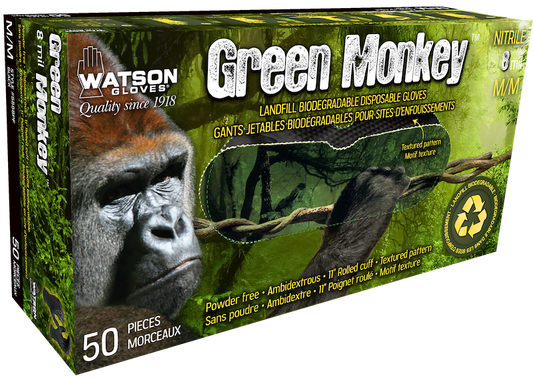 Green Monkey 8 mil Nitrile Disposable Gloves - Full Case (10) Boxes of 50 Gloves